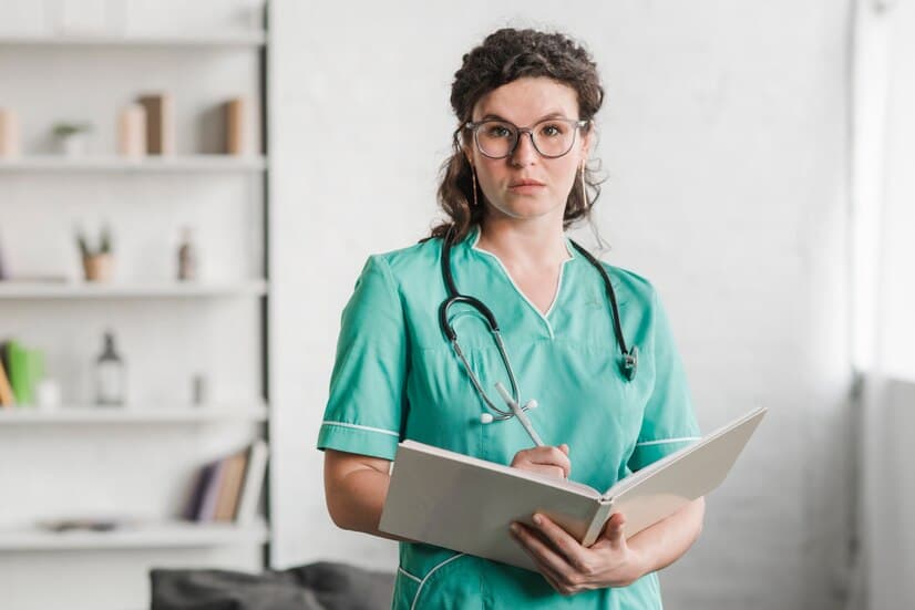 Medical Assistant Holding Book and Pen